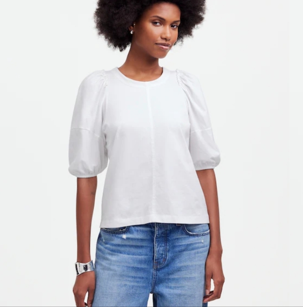 NWT Madewell White Puff Sleeve Tee Top Medium